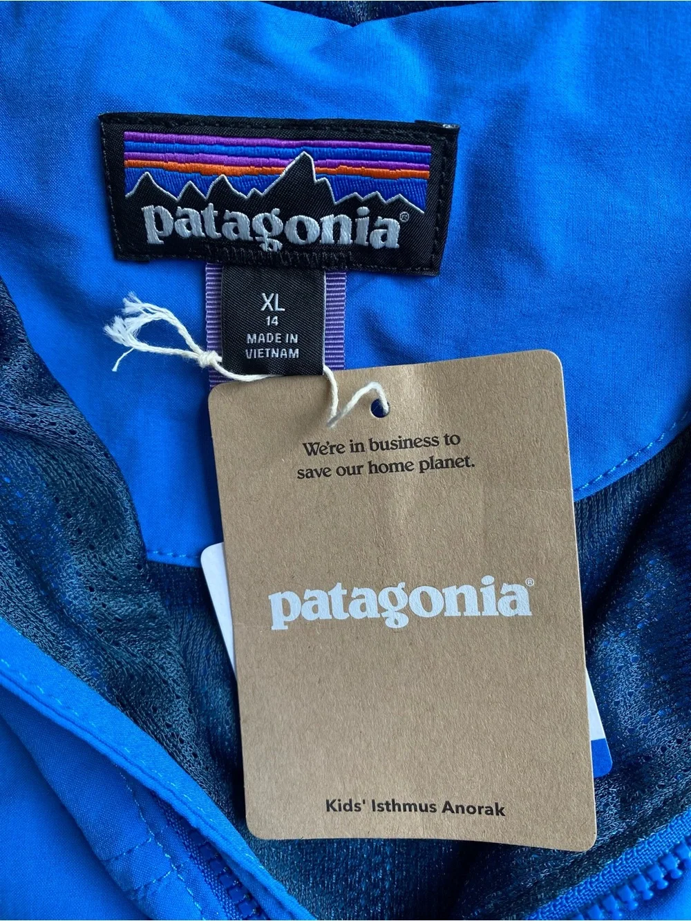 NWT Patagonia Kids Isthmus Anorak Hooded Jacket Blue Purple Size XL 14 40+ UPF